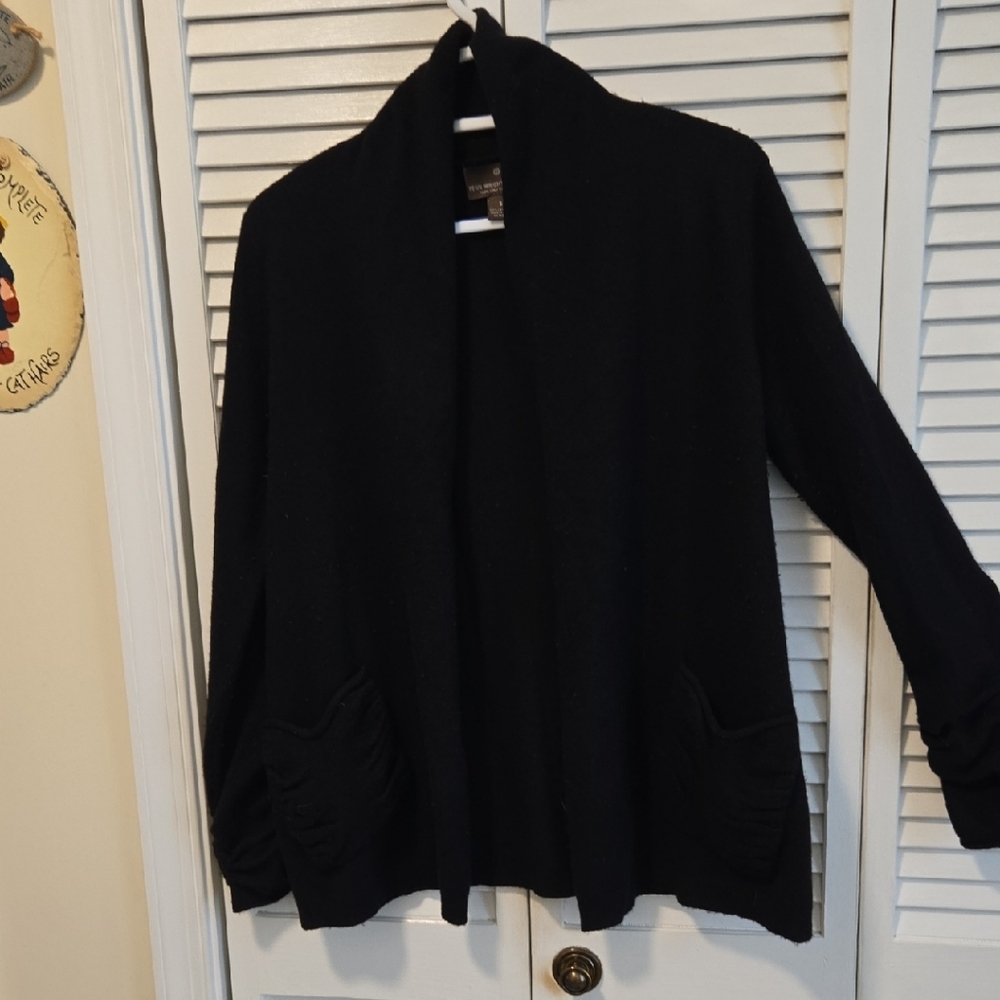 Fenn Wright Manson Black Open-Front Cardigan with Ruched Pockets